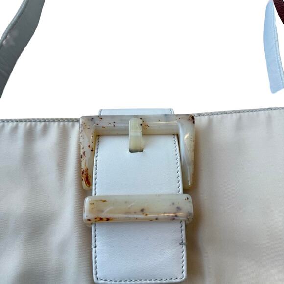 🤍 PRADA Beige Nylon & White Leather Shoulder Bag – Authentic 97441 🤍 - Picture 5 of 8